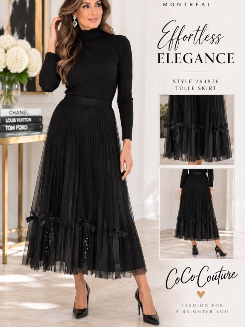 264876 Black tulle Like Pull On Elastic Waist Skirt by FRANK LYMAN